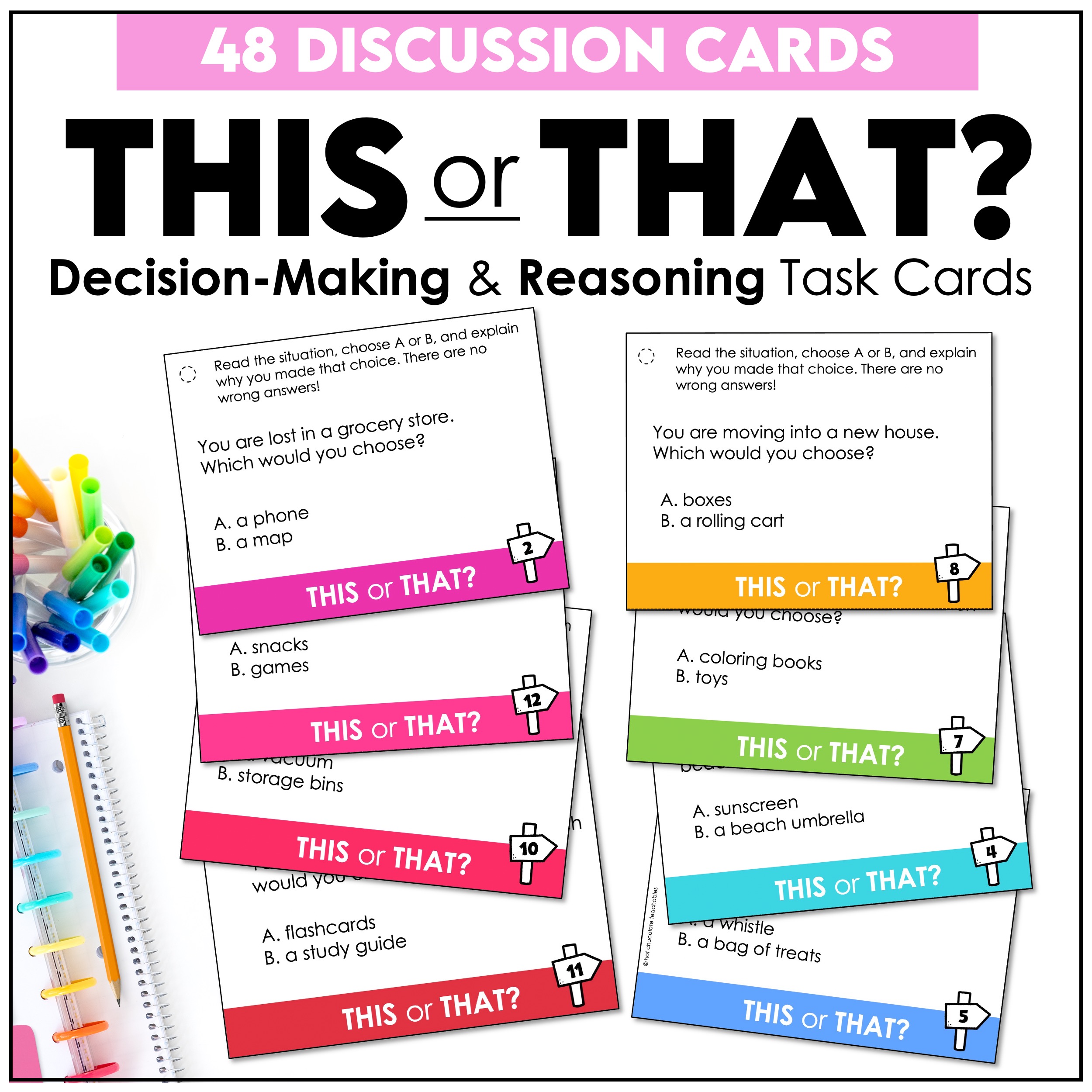 This or That speaking task cards cover image for ESL discussion and decision-making speaking prompts