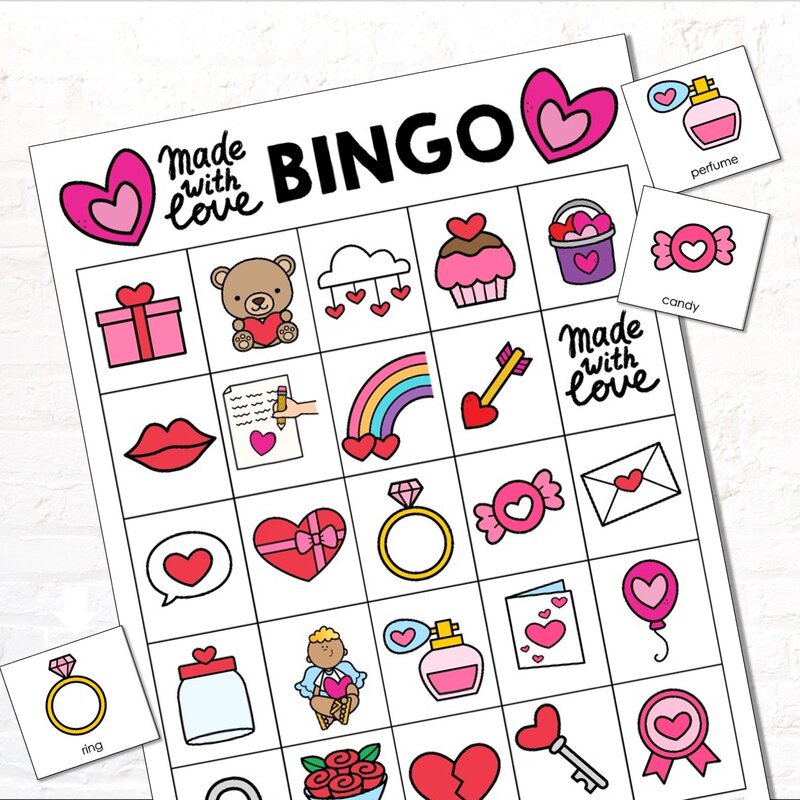Valentine's Day Bingo game for classroom party and February vocabulary practice