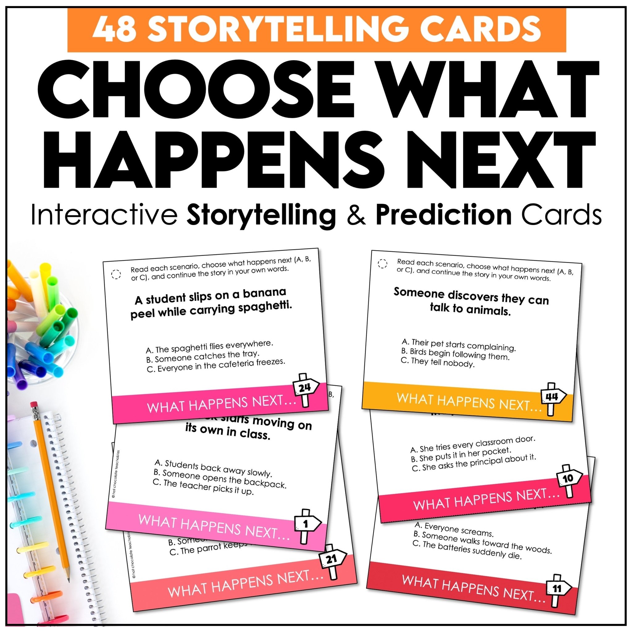 Choose what happens next storytelling task cards for prediction and speaking practice