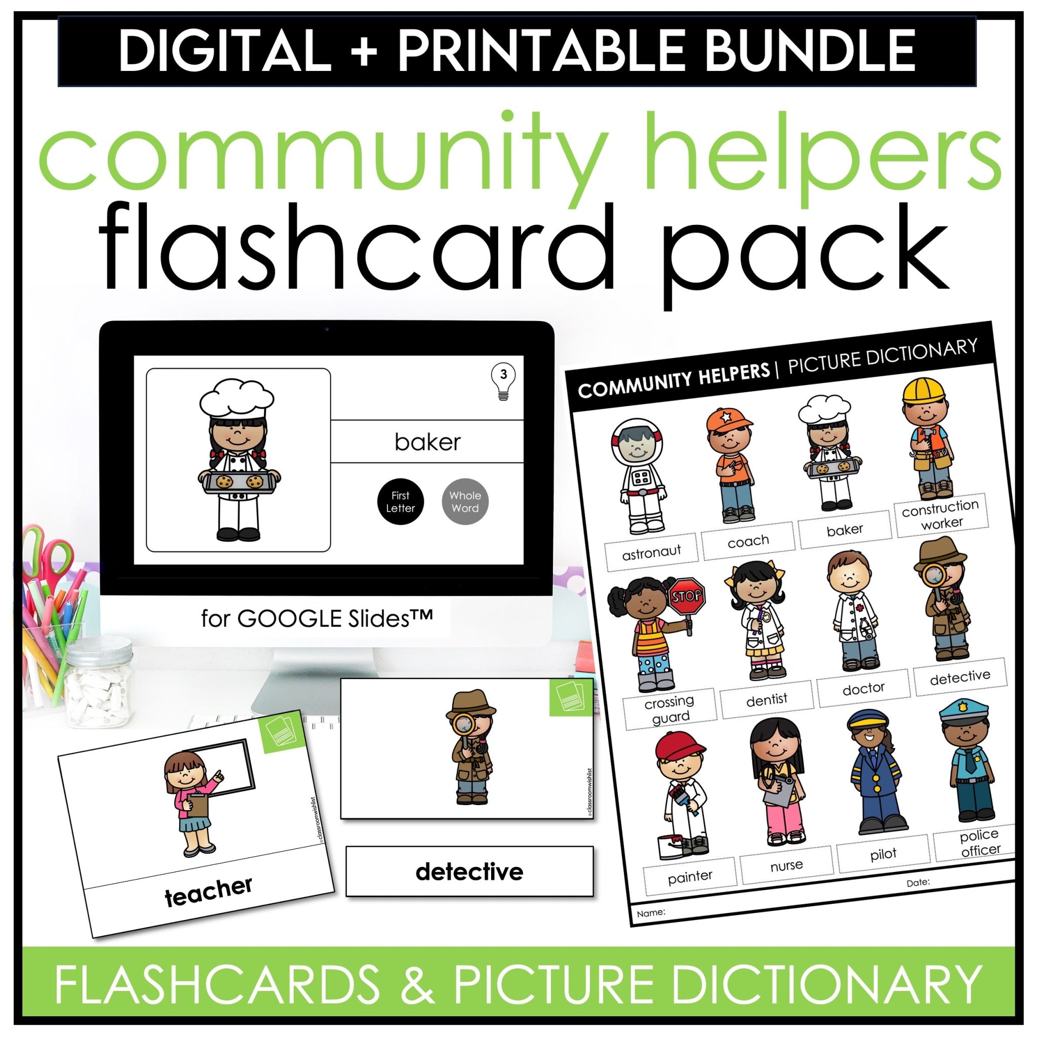 Community helpers flashcard bundle for ESL and ELL vocabulary practice