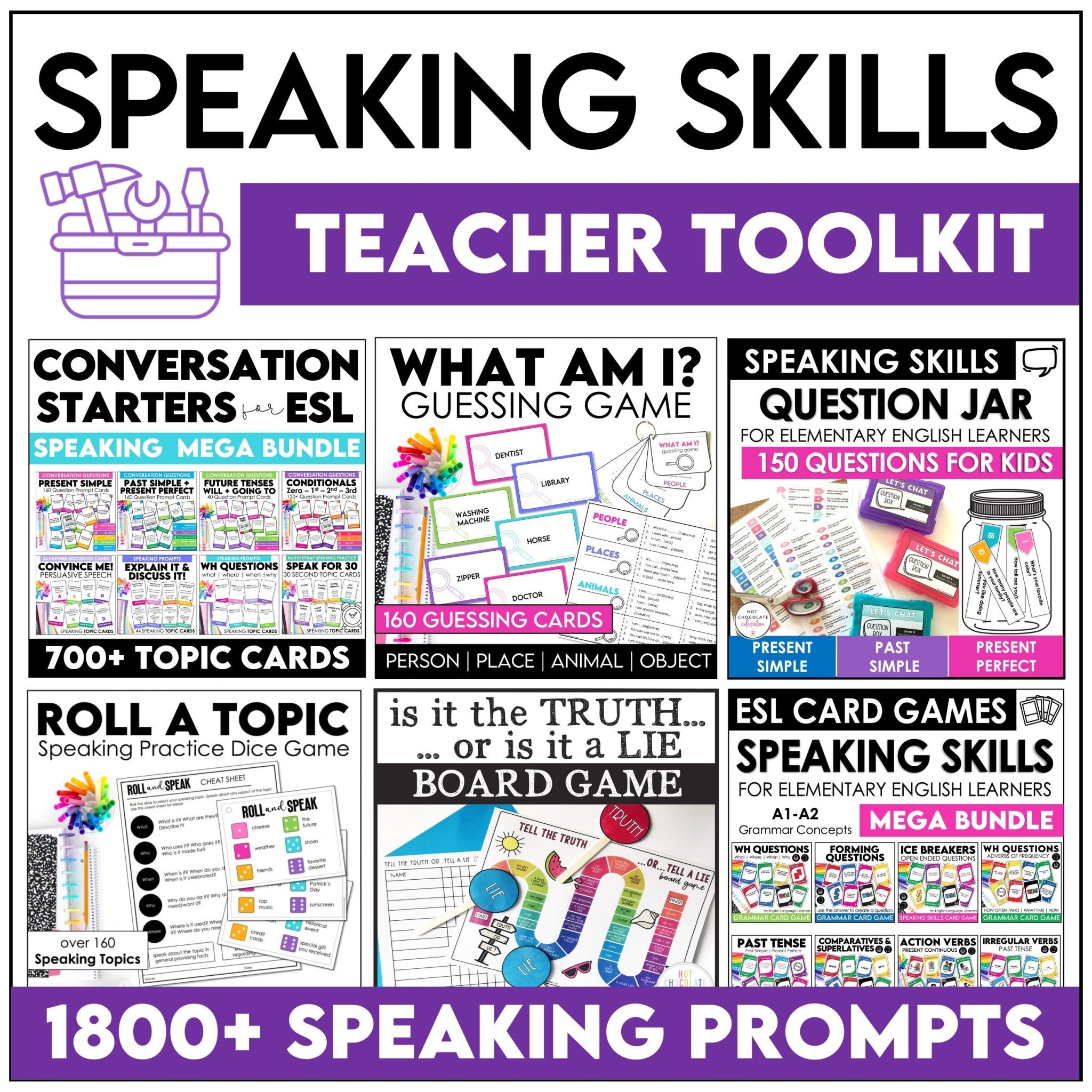 ESL Speaking Skills Starter Kit with games activities and question cards for English learners