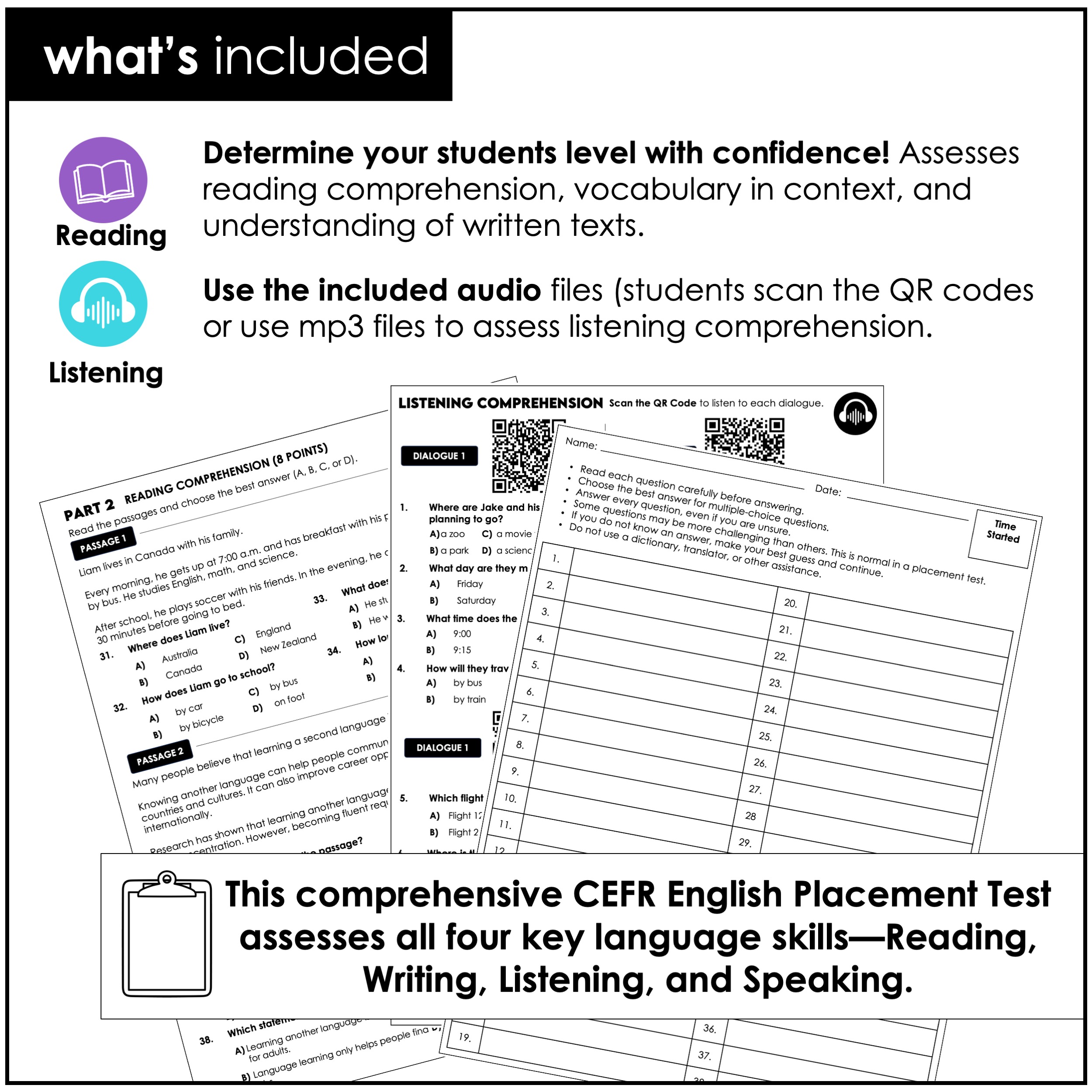 Grammar and vocabulary placement test for ESL students from A1 to C1