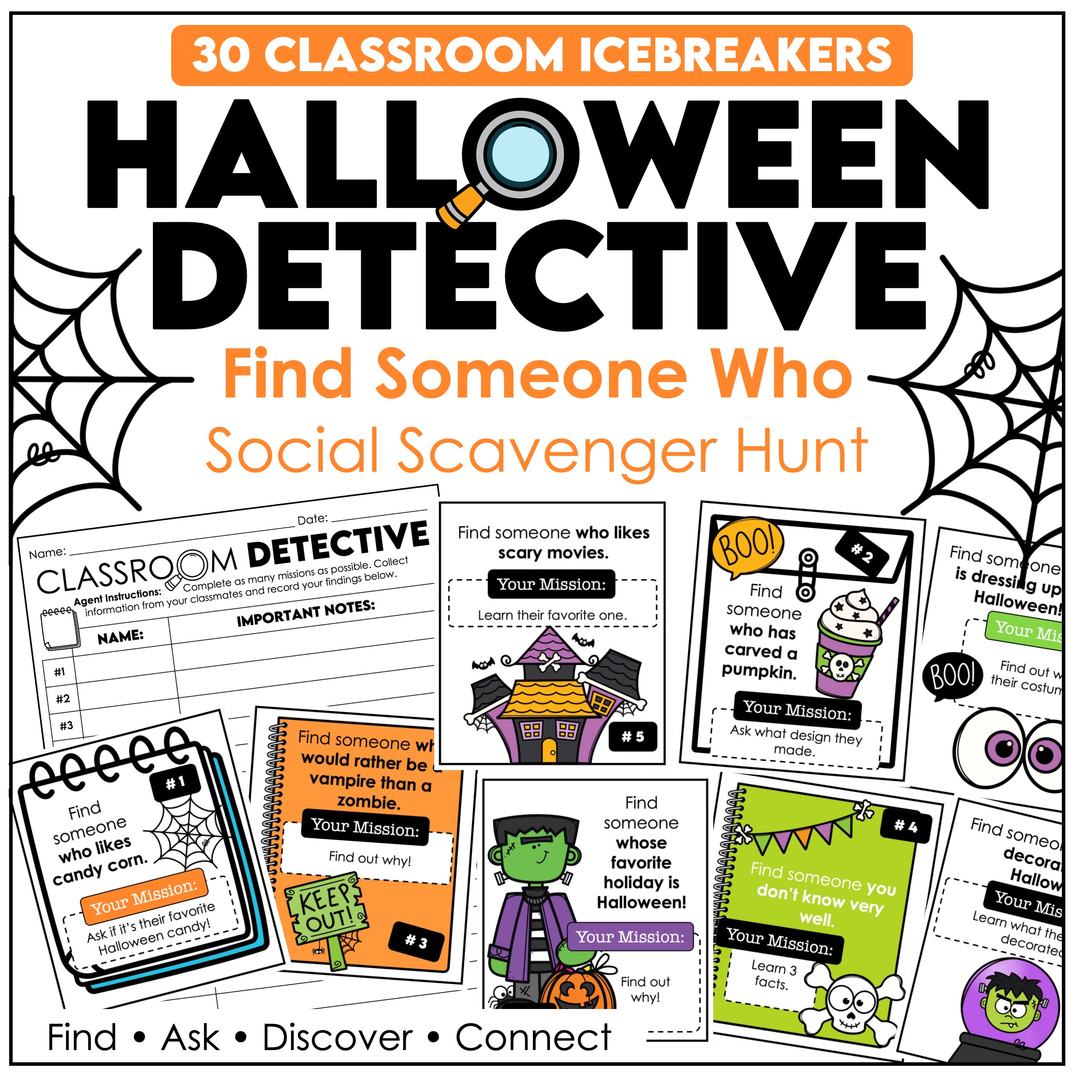 Halloween Find Someone Who speaking activity social scavenger hunt for ESL students