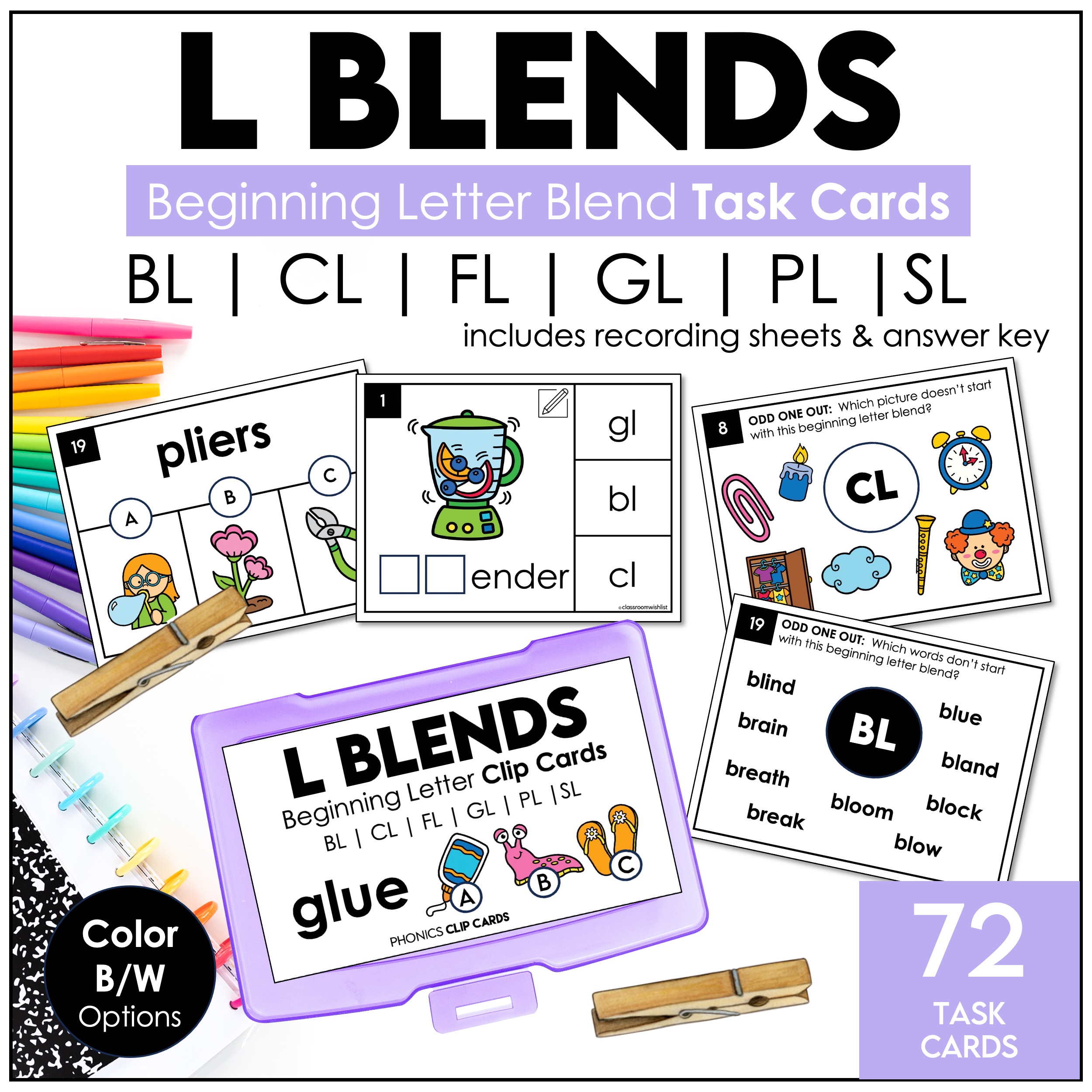 L blends phonics clip cards activities for beginning blends practice in first grade phonics centers