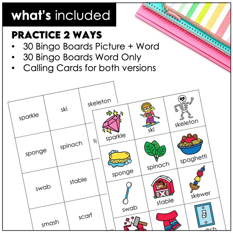 Printable S-blends bingo boards and calling cards