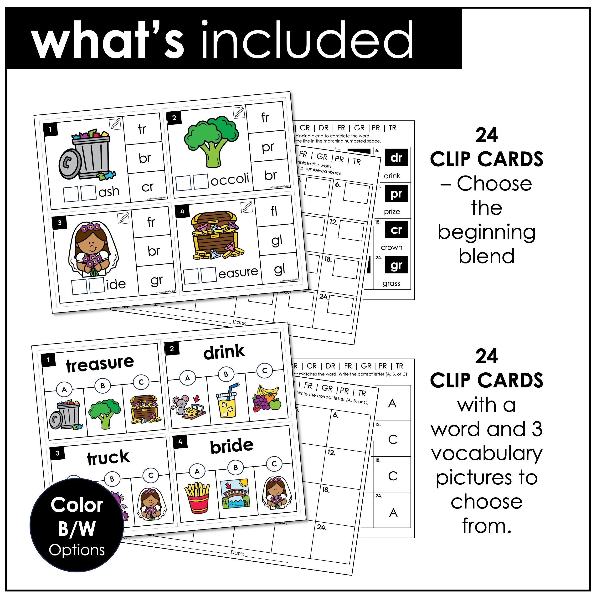 R blends clip cards beginning blends phonics practice for centers with BR CR DR FR GR PR TR