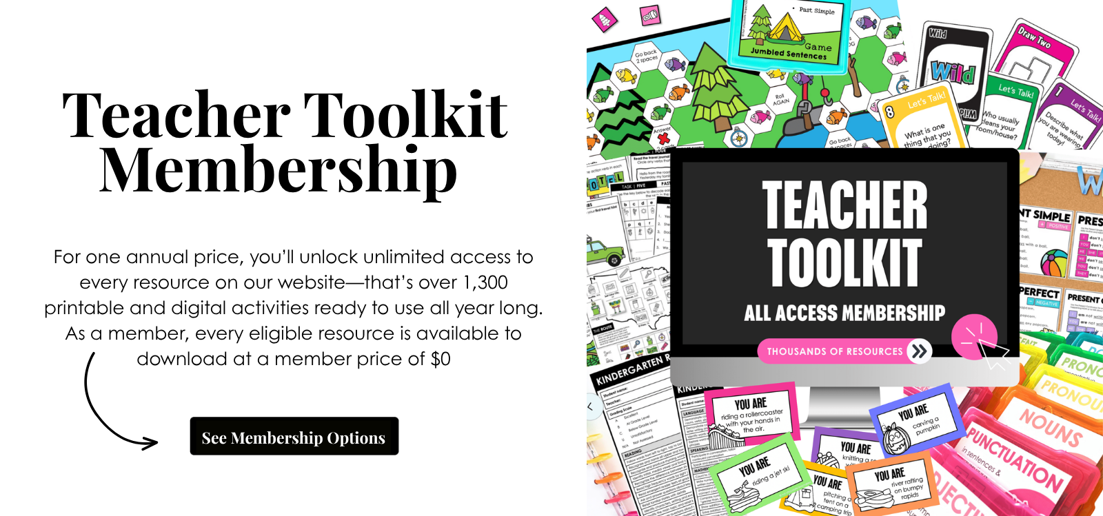 Blog Membership (3) Teacher toolkit all access pass to 1300+ printable and digital ESL activities to download