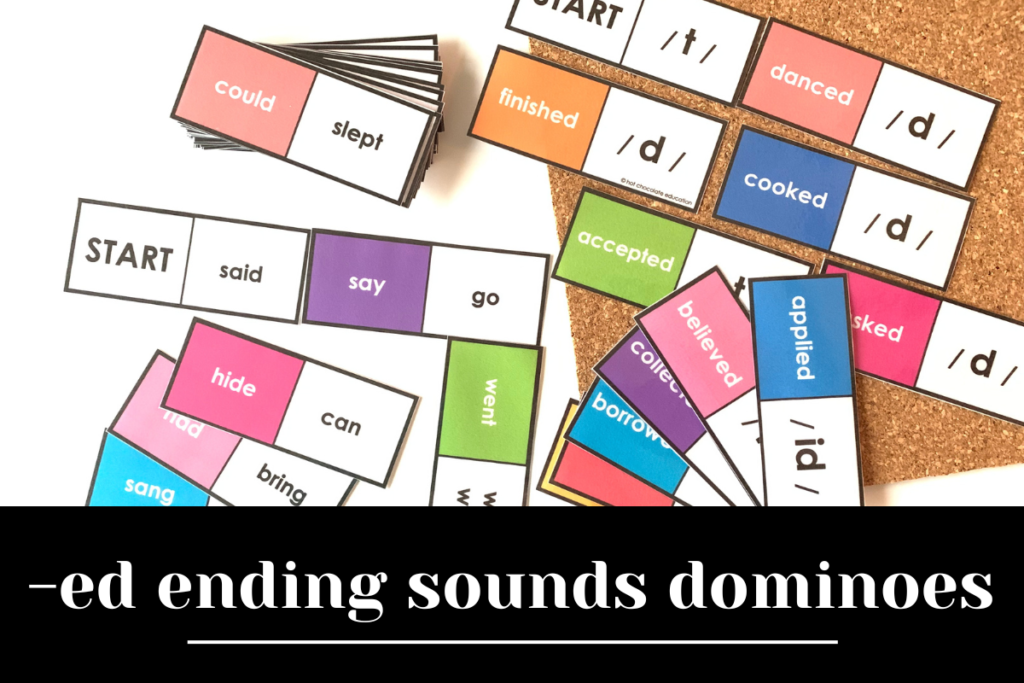 -ed ending sounds verb domino game for esl