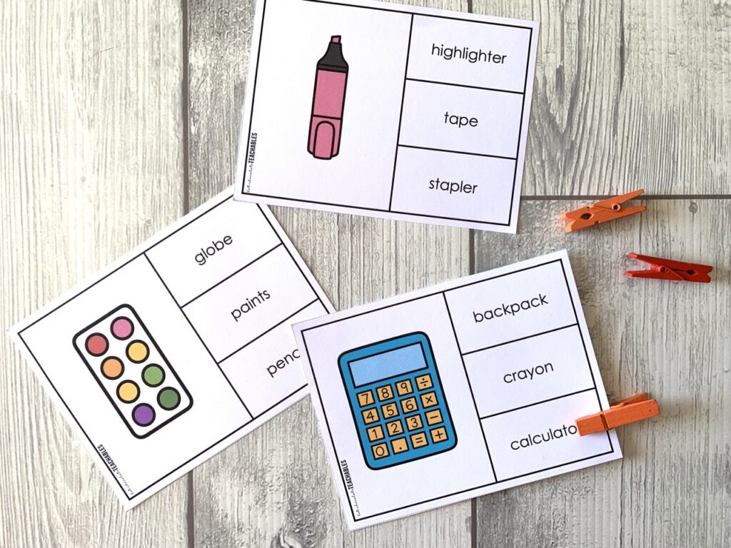 vocabulary clip cards for ESL