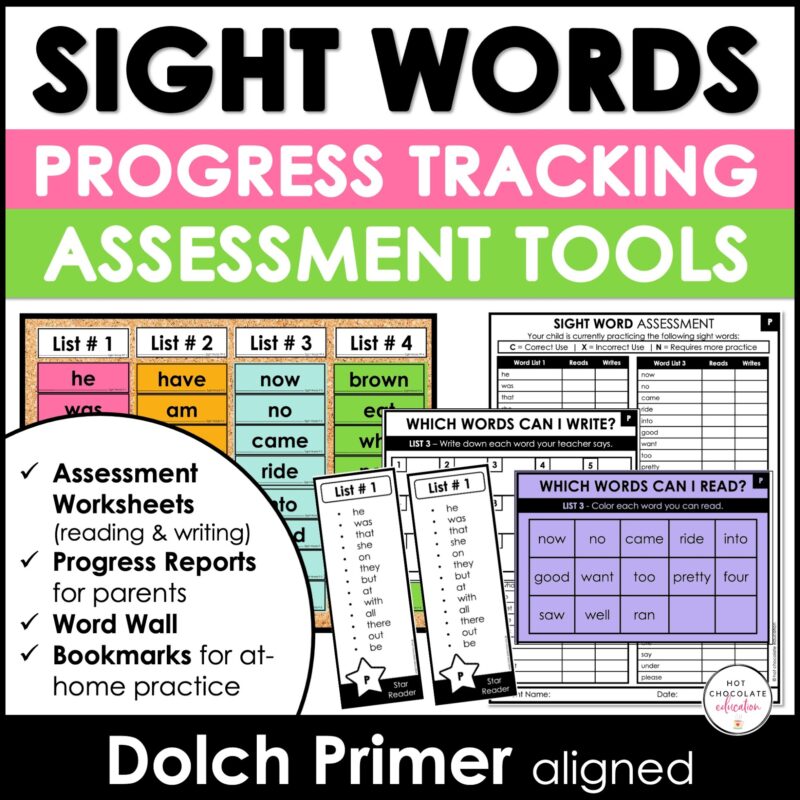 Dolch Sight Word Assessment Tools, Word Wall and Bookmarks