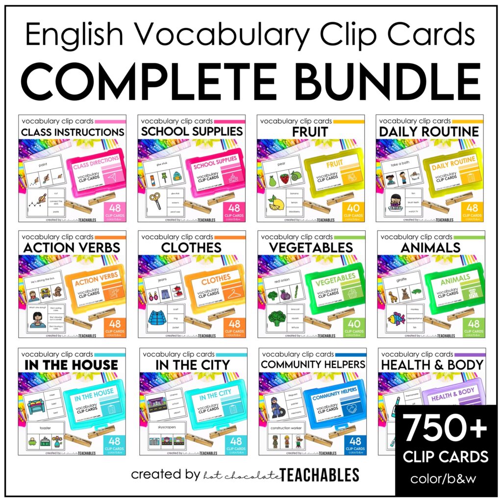 english basic vocabulary clip cards complete bundle for ESL