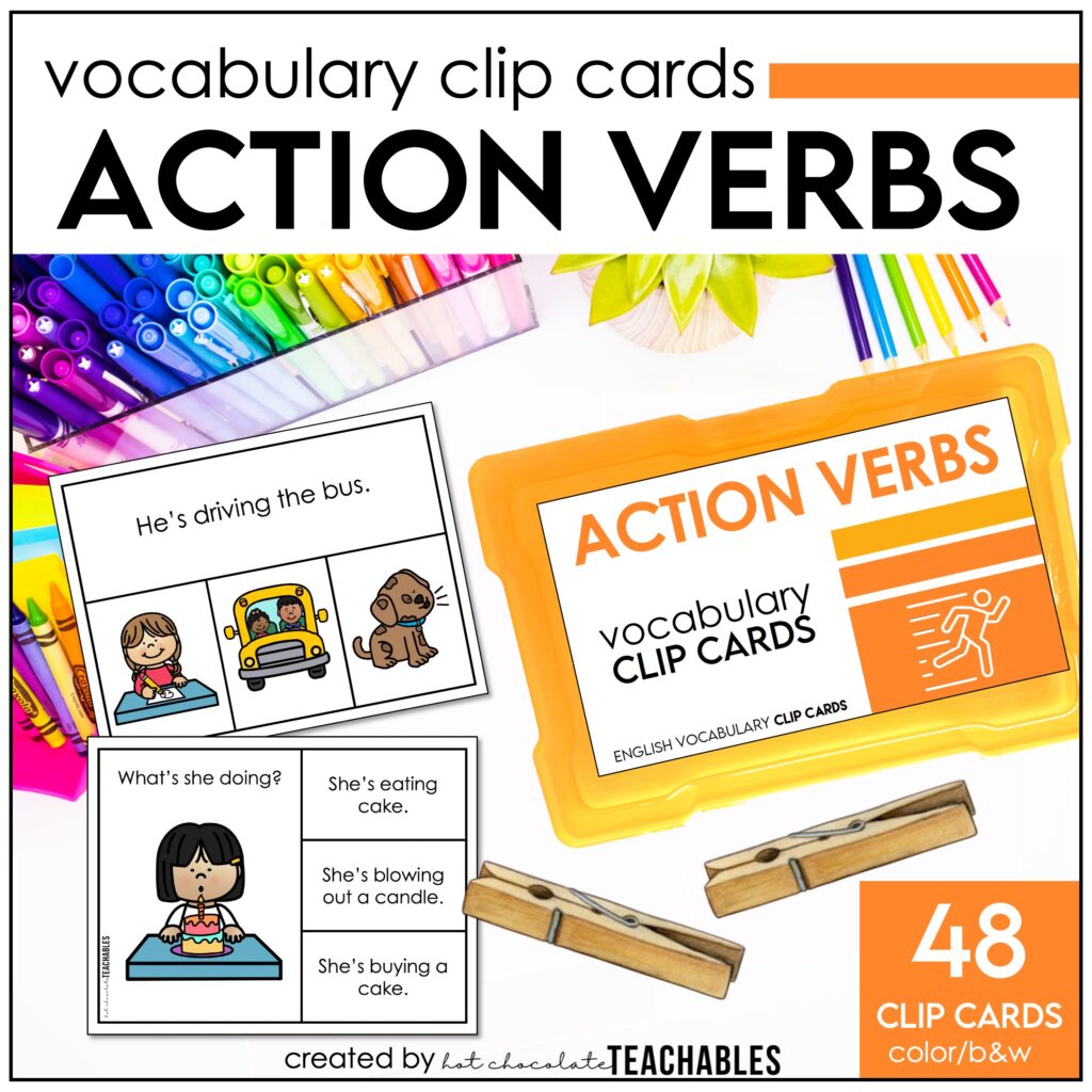 action verbs vocabulary clip cards