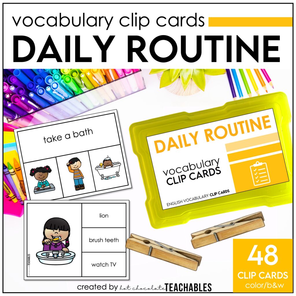 daily routine vocabulary clip cards