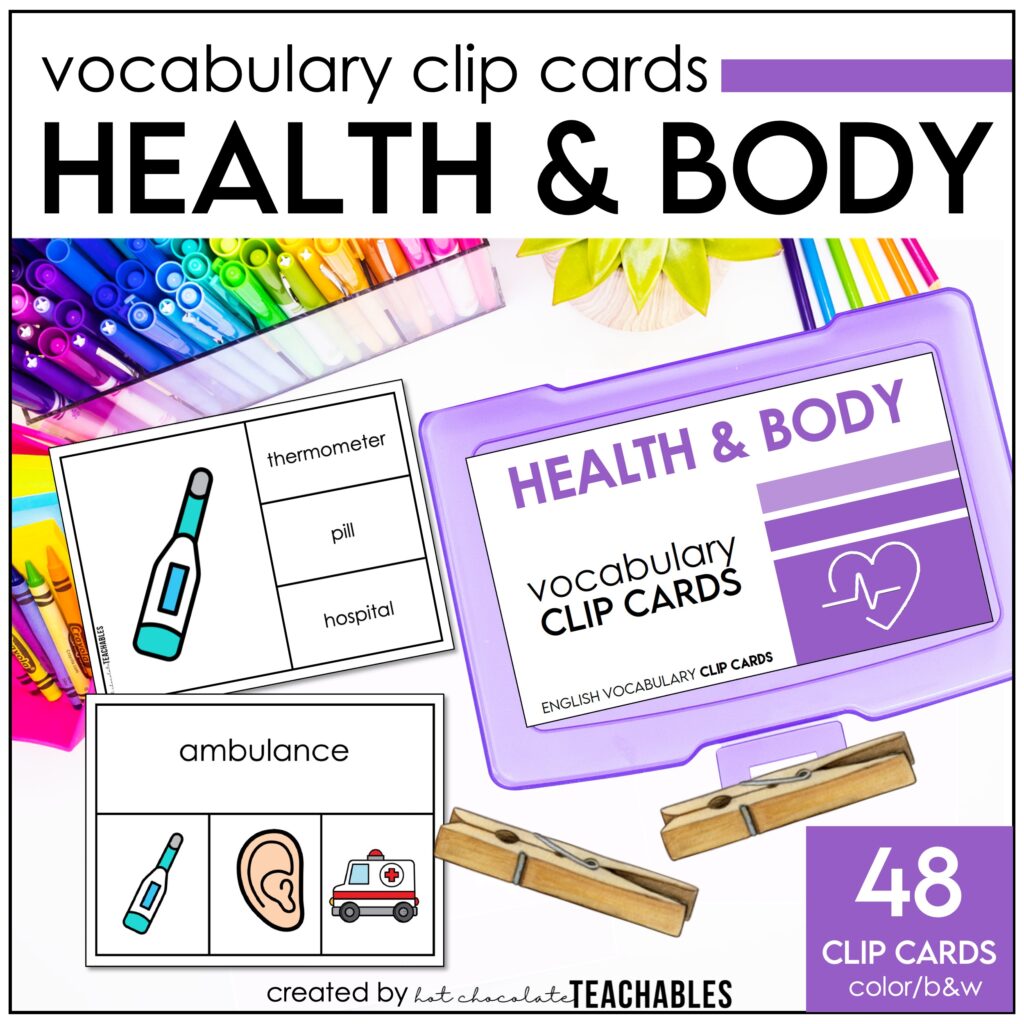 health and body vocabulary clip cards