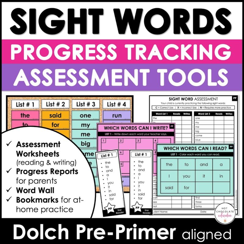 Sight Word Progress Tracking and Assessment tools