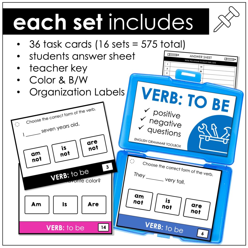 esl task cards for learning grammar and parts of speech
