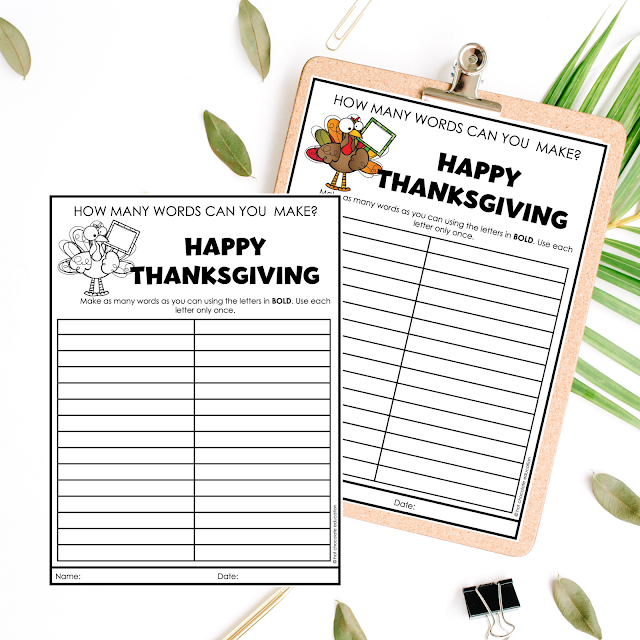 Thanksgiving word scramble free worksheet