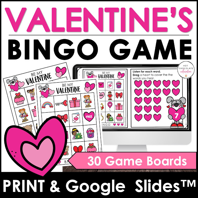 Valentine's Day Vocabulary Bingo Game for Language Learners and class parties